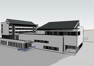 某中式体育馆建筑设计SU(草图大师)模型素材