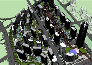 某大型商业中心步行街整体建筑景观设计SU(草图大师)模型