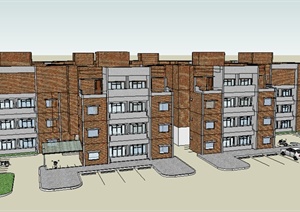 某多层居住建筑设计SU(草图大师)模型素材2
