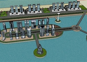 某现代水上商业中心住宅综合建筑设计SU(草图大师)模型