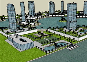 某滨水住宅景观设计SU(草图大师)模型素材