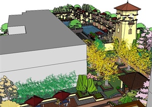 某会所入口以及庭院花园景观设计整体SU(草图大师)模型