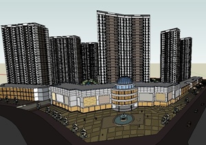 某居住小区以及沿街商业建筑景观设计整体SU(草图大师)模型