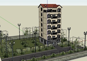 某欧式7层别墅住宅建筑设计SU(草图大师)模型