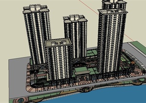 某新古典高层商住小区建筑景观设计SU(草图大师)模型