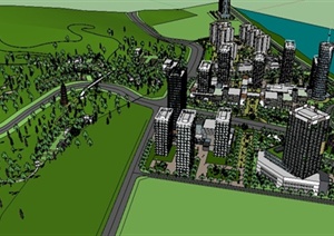 某现代商业区综合建筑景观设计SU(草图大师)模型