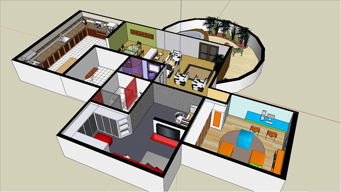 室内装饰之住宅空间设计方案SU模型9(1)