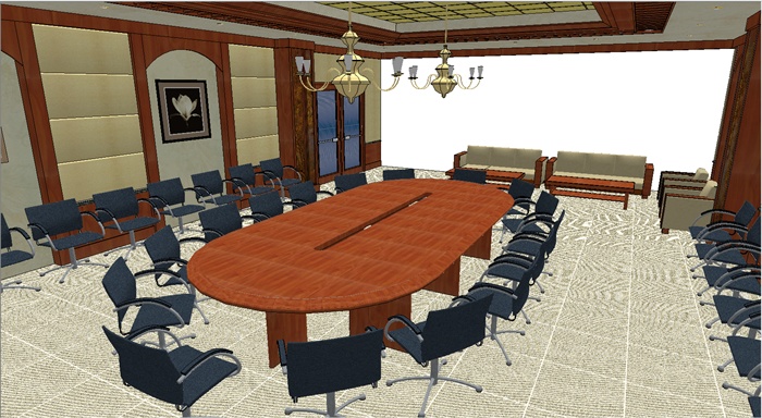 某中式风格会议室室内装饰设计su模型