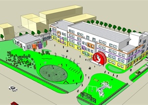 现代风格幼儿园整体建筑景观设计SU(草图大师)模型
