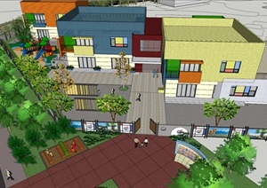 某现代幼儿园整体建筑景观设计SU(草图大师)模型