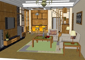 某室内设计住宅空间设计SU(草图大师)模型素材1