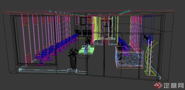 某现代美发店发廊室内设计整体3DMAX模型(1)