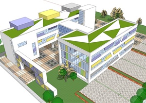 某现代幼儿园建筑设计SU(草图大师)模型素材