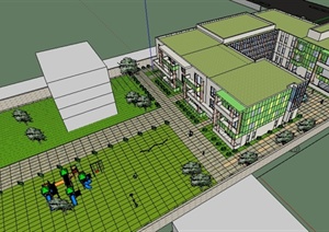 某现代风格幼儿园整体建筑景观设计SU(草图大师)模型