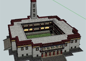 某佛教文化博物馆建筑设计SU(草图大师)模型
