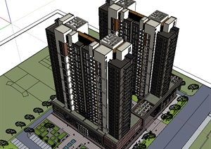 某现代商业住宅建筑设计SU(草图大师)模型素材1