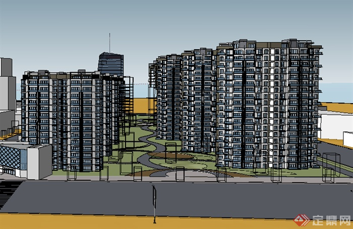 某居住小区建筑群设计SU模型素材3(1)