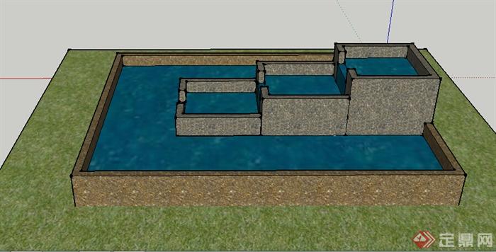 园林景观之跌水水景设计su模型1(1)