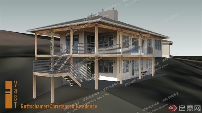 现代某木质两层住宅建筑设计SU模型(1)