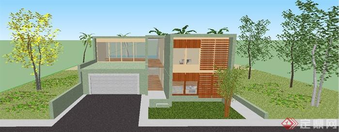某两层现代住宅建筑设计SU模型(1)