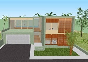 某两层现代住宅建筑设计SU(草图大师)模型