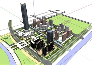 某现代商业地块综合建筑设计SU(草图大师)模型