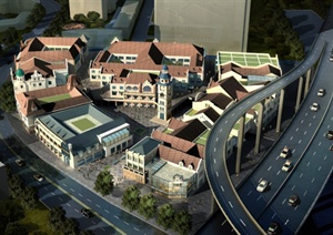 某混搭风格社区商业中心建筑设计SU(草图大师)模型