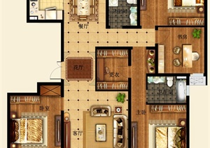某四室两厅住宅装饰设计PSD方案图