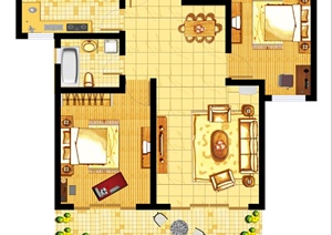 某两室两厅一厨一卫室内设计户型平面图psd格式