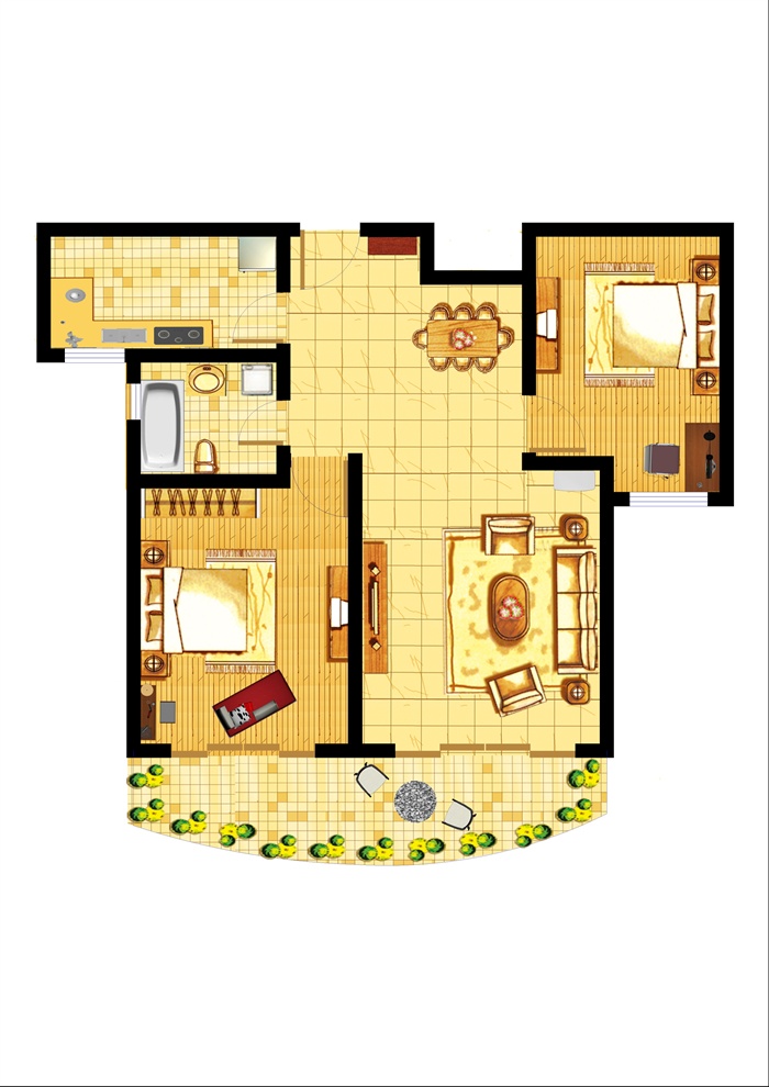 某两室两厅一厨一卫室内设计户型平面图psd格式