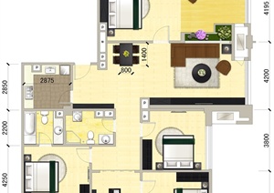 某五室两厅一厨两卫室内设计户型平面图psd格式