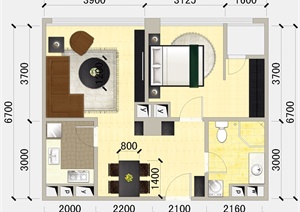 某一室两厅室内设计户型平面图psd格式