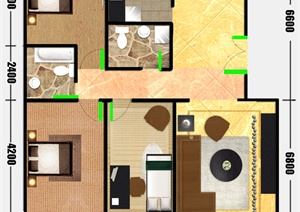 某三室两厅一厨两卫室内设计户型图psd格式