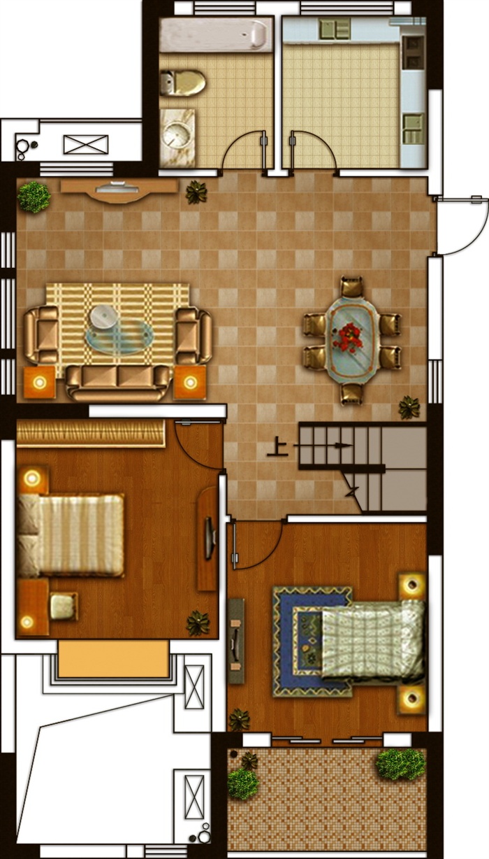 某三室住宅室内设计PSD方案图