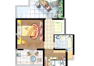 某别墅住宅二楼室内设计手绘效果户型图psd格式