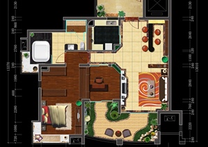 某三室两厅室内住宅设计户型平面图psd格式