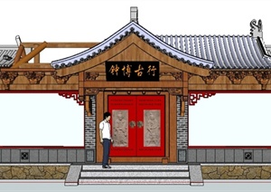 某中式古玩店门头建筑设计SU(草图大师)模型