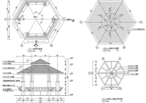 某钢木结构现代六角亭CAD施工图