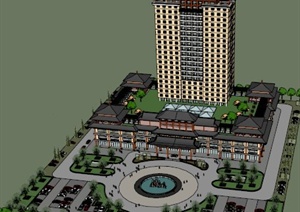 某中国古典风格高层酒店建筑设计模型SU(草图大师)格式