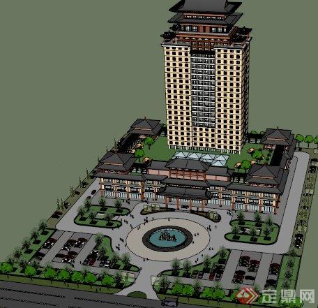 某中国古典风格高层酒店建筑设计模型SU格式(1)