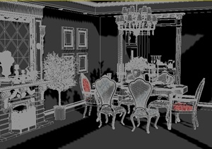 某欧式餐厅及厨房室内装饰设计3DMAX模型