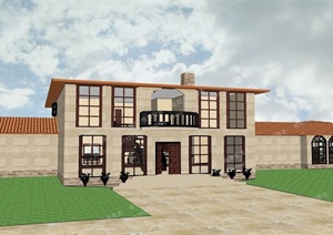 某欧式两层住宅建筑设计模型图SU(草图大师)格式