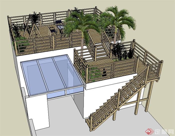 某住宅屋顶休闲花园建筑景观设计su模型(3)