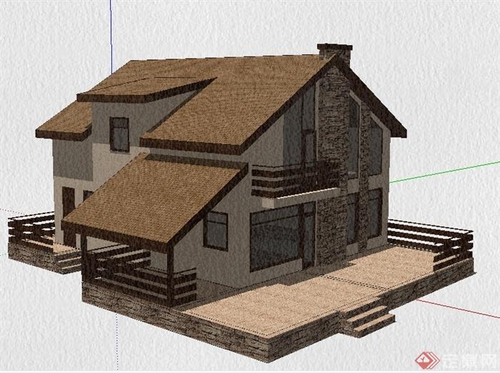 某美式乡村别墅住宅建筑设计su模型(2)