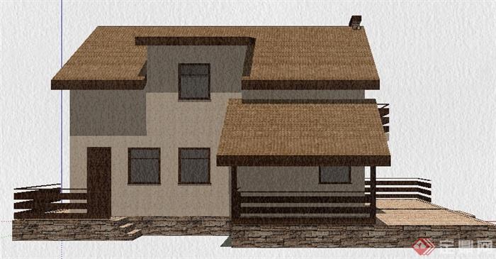某美式乡村别墅住宅建筑设计su模型(3)