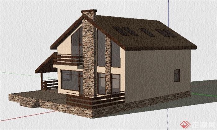 某美式乡村别墅住宅建筑设计su模型(4)