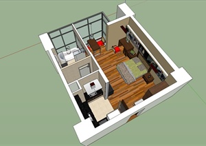 某小户型一室一厨一卫室内设计SU(草图大师)模型
