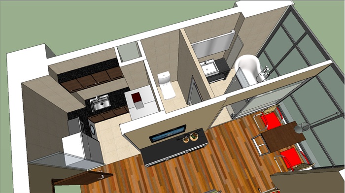 某小户型一室一厨一卫室内设计su模型