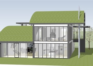 某现代两层别墅建筑设计模型图SU(草图大师)格式