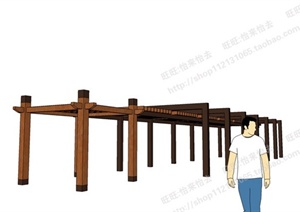 某中式木质廊架整体SU(草图大师)模型
